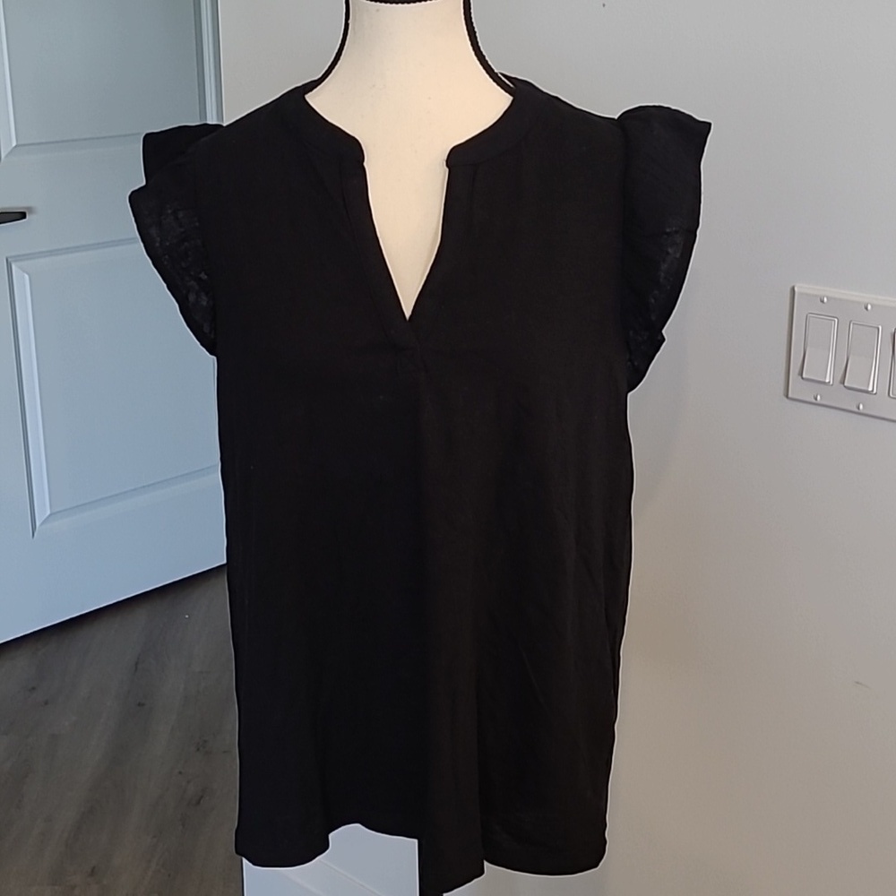 Style & Co. Size S/M Black VNeck Short Sleeve Top